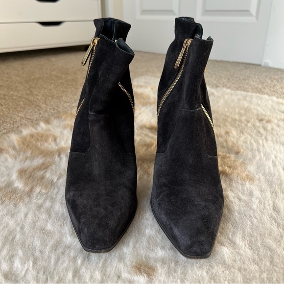 BALMAIN Paris Bootie 40 ROUSTEING black suede dual gold zip chunky heel Block 9 - Picture 13 of 13